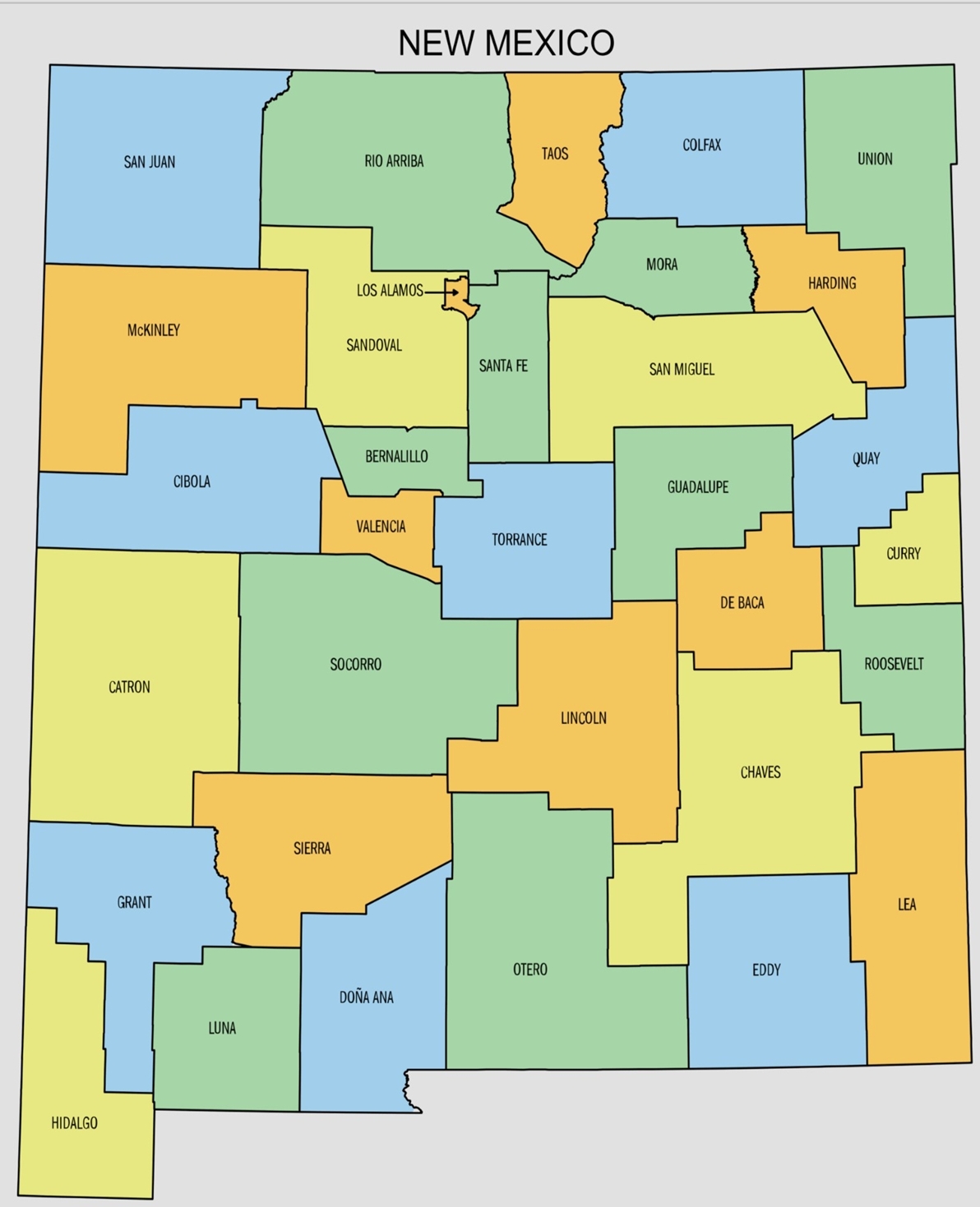 Map showing all 33 New Mexico counties